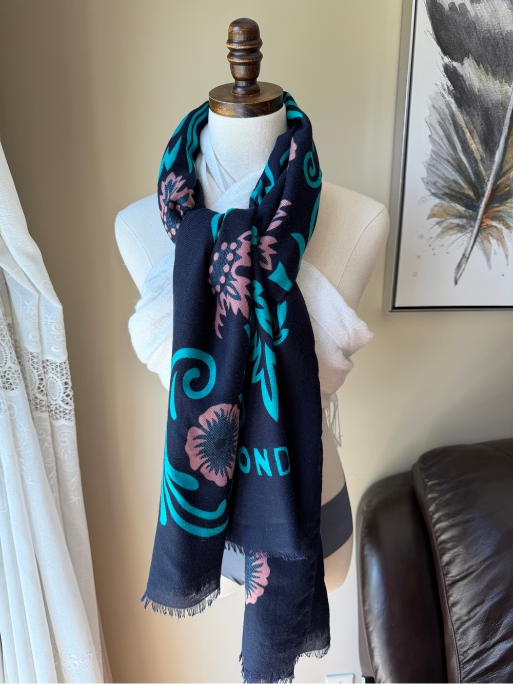 Floral Teal & Blush Patterned Scarf